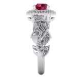 Inel de logodna vintage cu rubin si diamante aur alb 750 ES291