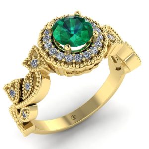 Inel de logodna vintage cu smarald si diamanteaur galben 750 ES291