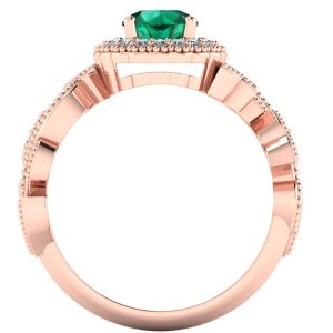Inel de logodna vintage cu smarald si diamante aur roz ES291
