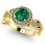 Inel de logodna vintage cu smarald si diamante din aur galben ES291