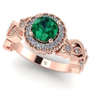 Inel de logodna cu smarald si diamante din aur roz ES291