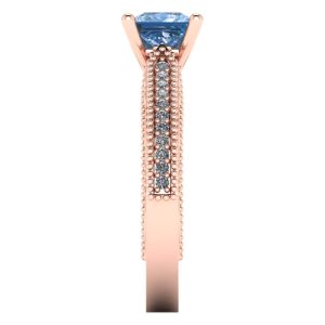 Inel logodna model vintage cu diamant albastru aur750 si diamante ES289
