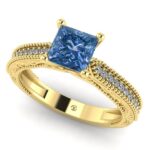 Inel logodna vintage retro cu diamant albastru din aur ES289