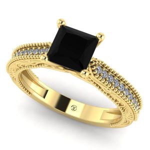 Inel de logodna retro cu diamant negru si diamante din aur galben ES289