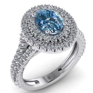 Inel dama elegant din aur cu diamant albastru 1 carat si diamante ES281