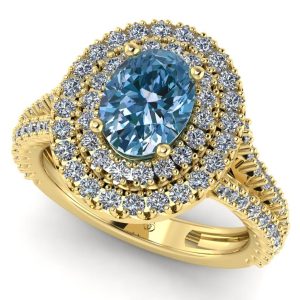 Inel cu diamant albastru oval si diamante din aur ES281