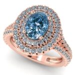 Inel cu diamant albastru 1 carat si diamante incolore din aur ES281