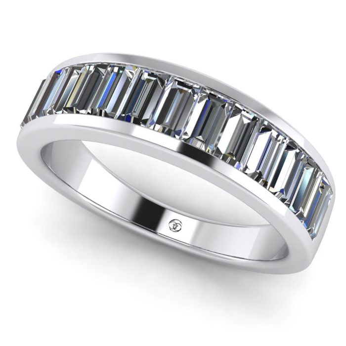 Inel din aur alb 14k cu diamante baguette model eternity verigheta ES209