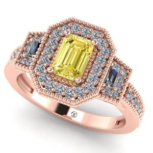 Inel cu diamant emerald galben emerald si diamante din aur roz luxury ES298