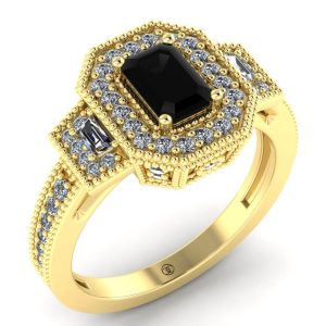 Inel diamant emerald negru si diamante din aur LOGODNA ES298