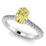 Inel cu diamant galben oval si diamante aur alb logodna ES319