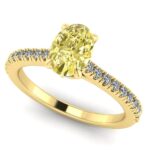Inel logodna cu diamant galben oval si diamante din aur ES319