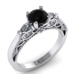 Inel diamant negru din aur alb 585 cu diamant negru si diamante albe logodna ES273