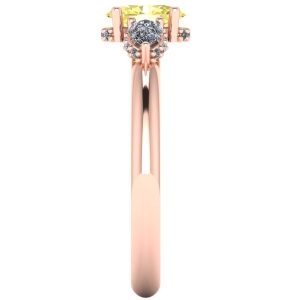 Inel logodna triologie din aur roz cu diamant galben si diamante albe ES304