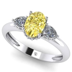 Inel logodna cu diamant oval galben si diamante albe naturale din aur ES304