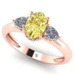 Inel cu diamant oval galben si diamante lacrima din aur roz de logodna ES304