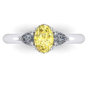 Inel de logodna cu diamant oval galben si diamante albe din aur ES304