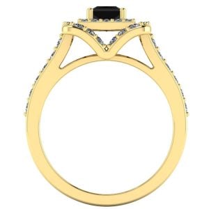 Inel logodna cu diamant negru patrat si diamante din aur gaLben 18K ES356