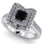 Inel din aur alb cu diamant negru patrat si diamante sec 0.80 ct de logodna ES356