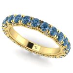 Inel cu diamante albastre model eternity din aur galben ES138