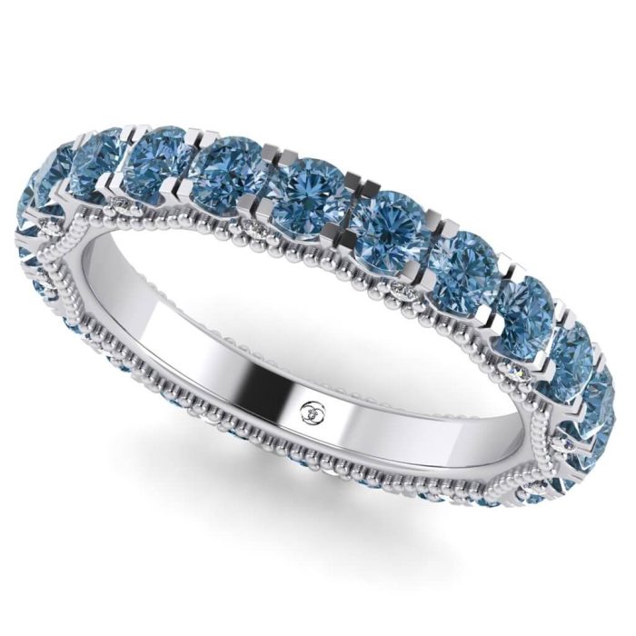 Inel cu diamante albastre din aur alb model eternity ES138