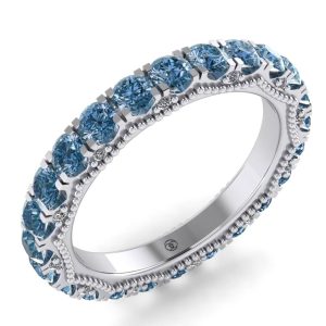 Inel din aur alb eternity cu diamante albastre ES138