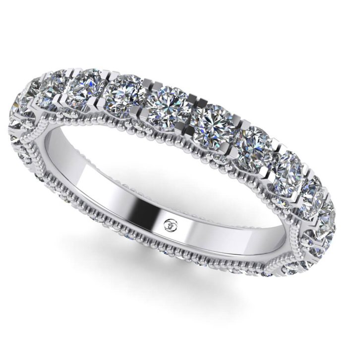 Inel cu diamante eternity model vintage art deco din aur alb