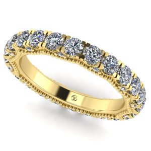 inel cu diamante eternity model vintage din aur galben