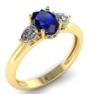 Inel cu diamante si safir albastru din aur galben 18K de logodna ES304