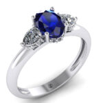 Inel cu diamante si safir oval albastru din aur alb LOGODNA ES304