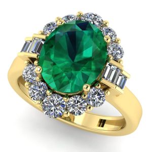 Inel de logodna din aur 18k cu smarald oval mare si diamante ES393