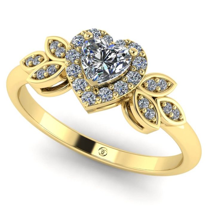 Inel din aur 18k cu diamant inima si diamante halo ES245