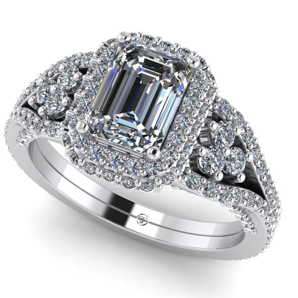 Inel din aur alb cu diamant forma dreptunghiular si diamante sec naturale de logodna ES347