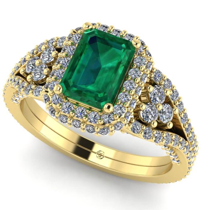 Inel din aur galben 750 cu smarald 7x5 mm si diamante ES347