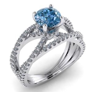 Inel din aur alb 14k cu diamant albastru si diamante de logodna ES204