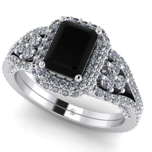Inel din aur alb cu diamant negru si diamante albe de logodna ES347