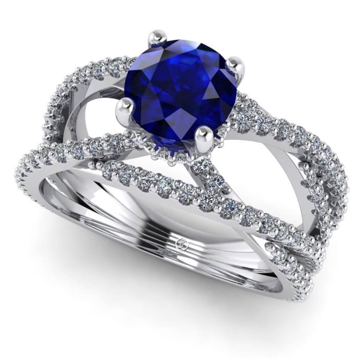 Inel logodna din aur alb cu safir central si diamante ES204