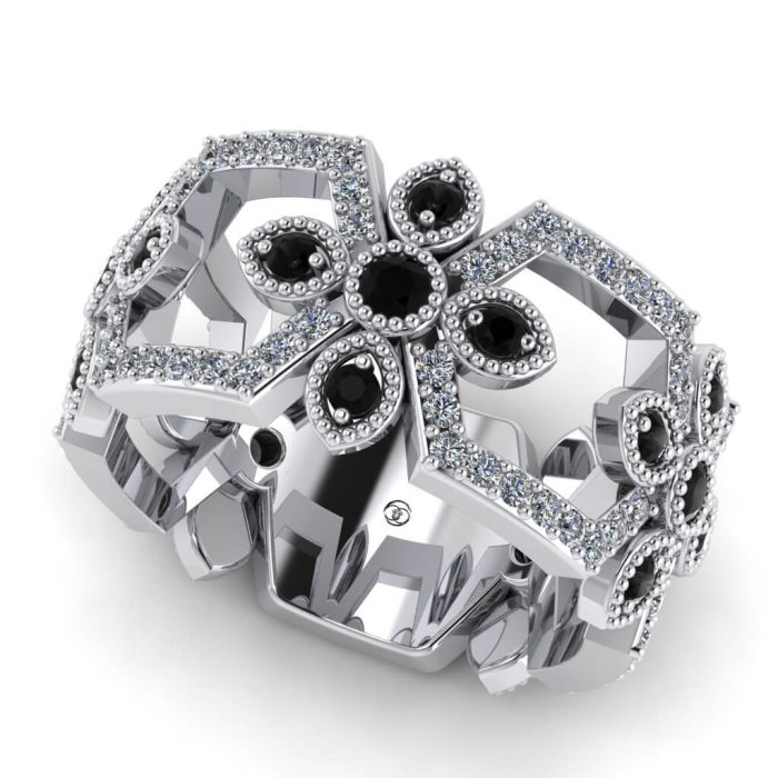 Inel verigheta diamante negre si albe aur ES296