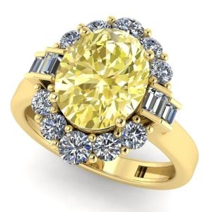 Inel cu safir oval galben si diamante naturale din aur 18k anturaj regal de logodna ES393