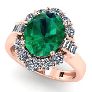 Inel din aur cu smarald mare oval si diamante halo logodna ES393