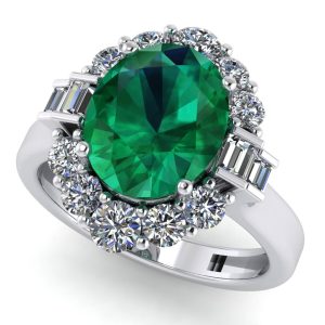 Inel din aur cu smarald oval AAA si diamante si diamante rotunde halo logodna ES393