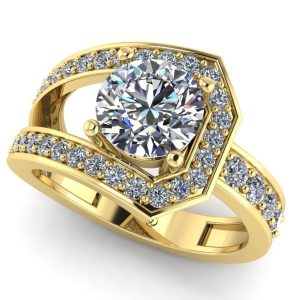 Inel din aur cu diamant 1.50 carate si diamante secundare de logodna ES308