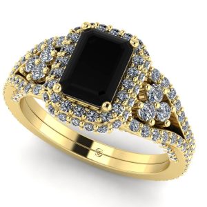 Inel din aur cu diamant negru si diamante secundare model logodna ES347