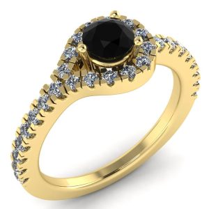Inel din aur 18k cu diamant negru 0.50 ct si diamante de logodna ES307
