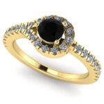 Inel din aur galben 18k cu diamant negru si diamante LOGODNA ES307