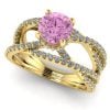 Inel logodna din aur galben cu diamant roz si diamante ES204