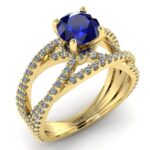 Inel logodna aur galben 18k cu safir albastru si diamante ES204