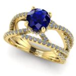 Inel din aur galben cu safir albastru si diamante de logodna ES204