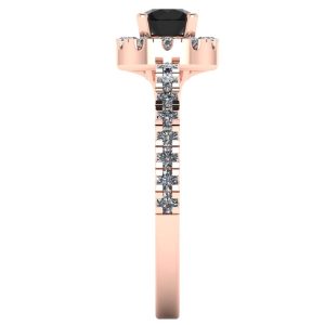 Inel din aur roz 18k cu diamant negru si diamante de logodna ES307