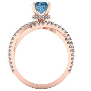 Inel din aur roz cu diamant albastru central si diamante ES204